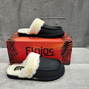 Flojos Women 7/M6 Lynx Faux Leather Shearling Trim Black
